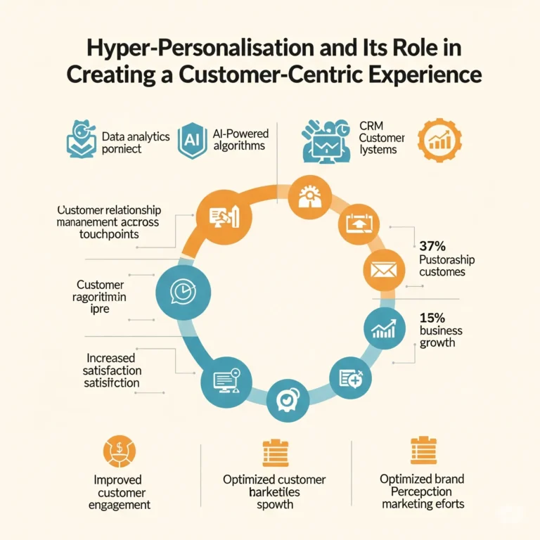 Infographic illustrating hyper-personalisation strategies using AI, data analytics, and CRM systems to enhance customer-centric experiences, as implemented by a freelance digital marketer in Calicut to boost engagement and conversions.