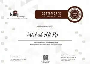 Digital Marketing Expert in Calicut awarded for completing Product Management Workshop by Jobaaj Learnings