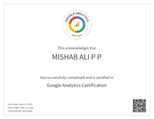 Google Analystic google certification of Best Digital Marketing Expert in Calicut